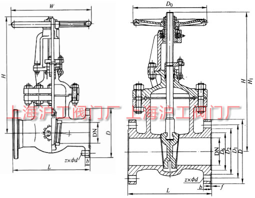 Z41H��Z41Y��Z41W �� PN16~PN200 ���Шʽ�l�y���μ��Y���ߴ�ʾ��D