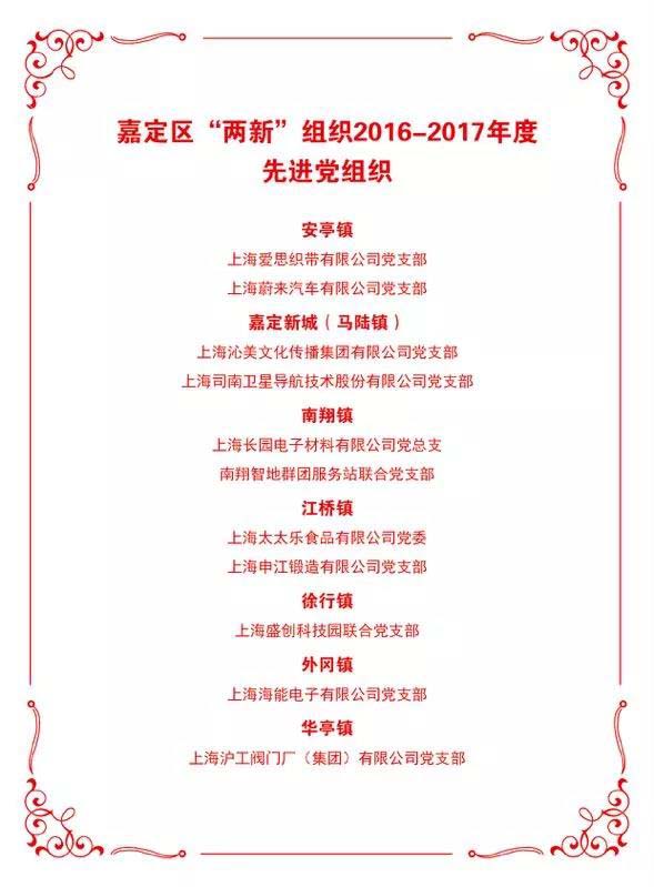 嘉定區(qū)兩新組織2016-2017年度先進(jìn)黨組織