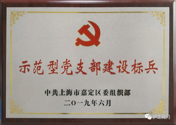 上海滬工閥門廠黨支部被授予嘉定區(qū)示范型黨支部建設(shè)標(biāo)兵獎(jiǎng)牌
